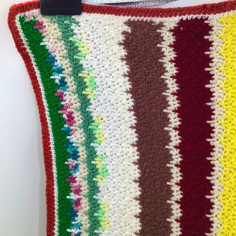 Vintage 1970s Retro Granny Baby Blanket Handmade MCM Colorful Striped Dopamine - Picture 11 of 13